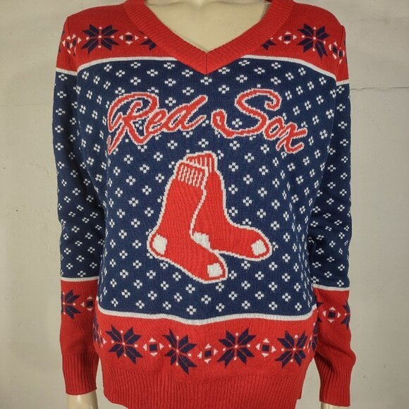 Genuine Merchandise Boston Red Sox blue red white holiday sweater ladies Large - Picture 1 of 10